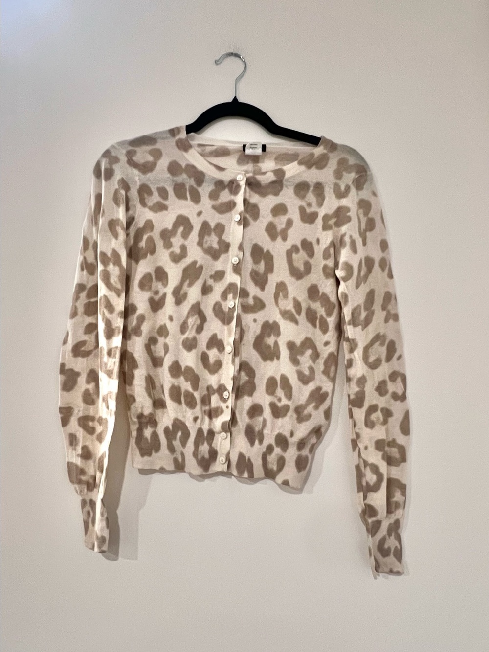 J. Crew Beige and Cream Leopard-Print Button Cardigan 100% cotton
